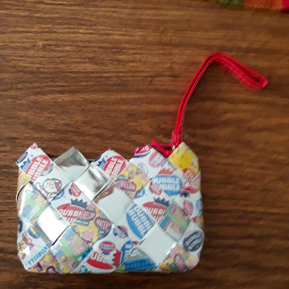 Bubble gum wrapper Silver wristlet